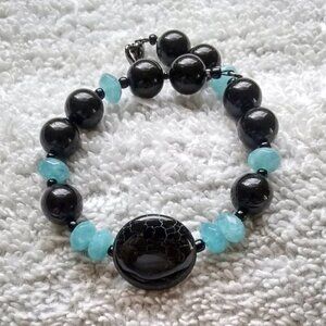 Chunky Beaded Boho Beachy Bracelet - Bigger Wrists 8.25" Agate Beads